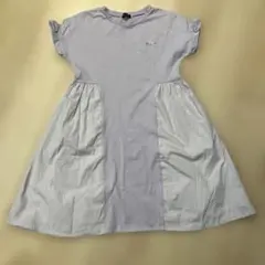 【美品150】Bebe 綿100%ラベンダー　異素材ドッキング半袖ワンピース