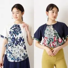 【2着セット】 ふりふ ビビデリボン フラワー 半袖Tシャツ ホワイト/ネイビーのサムネイル