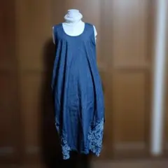 デニム ノースリーブ ワンピース レース裾