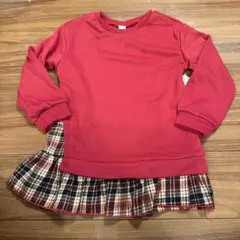 SHEIN 長袖スウェットシャツ　チェック裾フリル　7Y 116-122