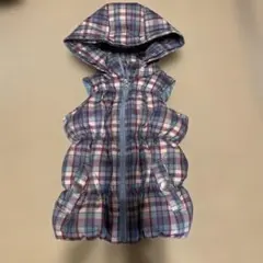GAP ギャップ　チェック柄ダウンベスト 110cm フード取り外し可