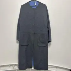 グレー ロングコート 青内側 2ポケット