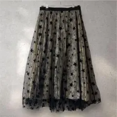 星柄 チュール レース スカートブラック レディース
