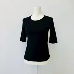 【a0655】ナノユニバース 7分丈長袖Tシャツ ブラック 無地 着回し