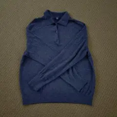 春物‼️UNIQLO ダークグレー 長袖ポロシャツ XL