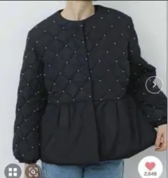 【Mサイズ】coca パールキルティング ペプラムジャケット　ブラック