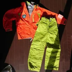 子ども用スキーウェア オレンジ×ライムグリーン