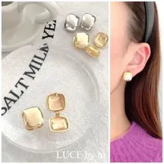884 ゴールド カーブスクエアピアス 大 お洒落 大人可愛い