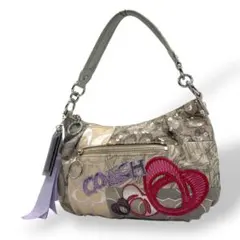 美品　コーチ　u16 肩掛け　ハンドバッグ　パッチワーク　グレー系　キャンバス