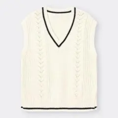 GU/コットンブレンドチルデンニットベスト Vネック オフホワイト S