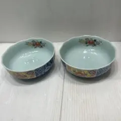 有田焼　12cm 八角形花柄波型ボウル2個セット
