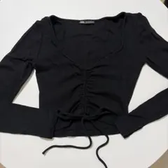 ZARA ブラック ギャザー入り長袖トップスのサムネイル