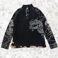 絡繰魂 ハーフジップ トップス 龍 風神雷神 雷 刺繍デザイン L ちりめんのサムネイル