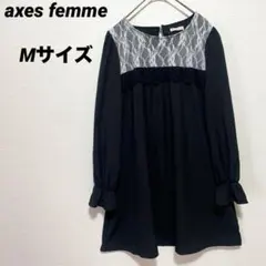 アクシーズファム　レース付きトップス　チュニックワンピース　黒　Mサイズ