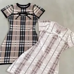 AnMILLE ビッグチェックニットOP　ベージュ