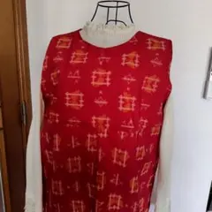 赤 ノースリーブ チュニック着物リメイク