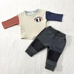 スラップスリップ ワッフル 素材 カットソー 裏フリース パンツ セット 80