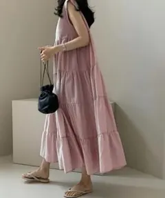 ノースリーブティアードワンピース ピンク　　サイズFREE ブランド　エイダ