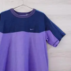 【ナイキ】美品　NIKE　メンズ　Tシャツ　パープル　刺繍ロゴ M バイカラー