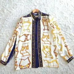 ヨーロピアン調 スカーフ柄 総柄 長袖シャツ レトロ