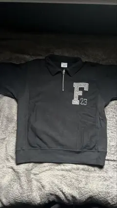 Champion ブラック ジップアップポロシャツ F23