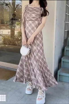 GRL グレイル　チェック柄ギャザーリボンキャミソールワンピース［dk1411］