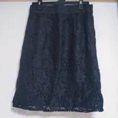 レース 膝丈 タイト スカート 黒