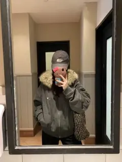 ファーボア付きアメカジ風ミリタリーアウター冬コーデ