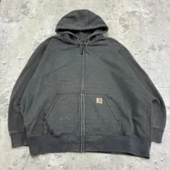 カーハート　ジップパーカー　フルジップ　2XL　グレー　無地　古着
