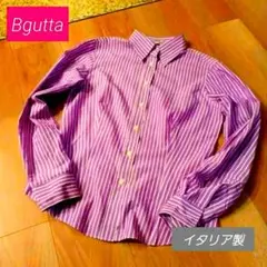 Bgutta 高級イタリア製 ストライプシャツ パープル オフィス