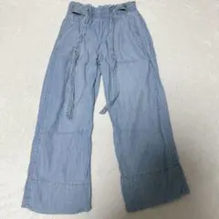 WORKSHOP テンセル100% ワイドパンツ リボン付 ライトブルー