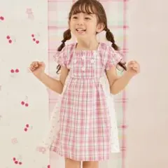 KP チェック×チェリー柄半袖ワンピース ピンク 90cmのサムネイル