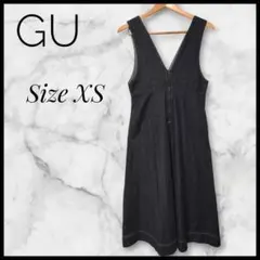 GU デニム Vネック ノースリーブ ジャンパードレス スカートxs