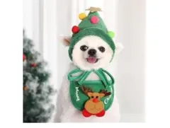 ペット服 クリスマス 帽子＋スタイ セット 犬用 猫用 Sサイズ グリーン