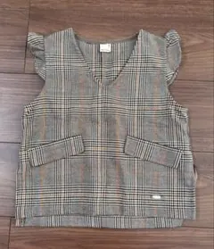 petit main チェック柄 ベスト フリル袖