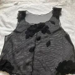 黒レース花柄ノースリーブベスト