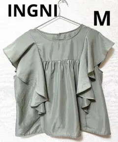 INGNI フリルそでトップス　ノースリーブ　くすみグリーン　M イング