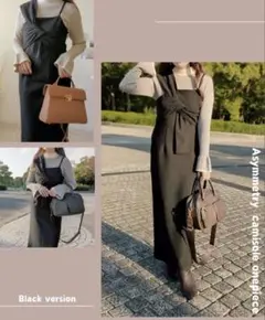 しまむら新品　daacoさん　アシメキャミワンピース低身長LPサイズ　ブラック