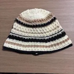 バケットハット アイボリー ブラウン ブラック ストライプ 56-58cm