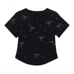 SHEIN リボン柄 ラインストーン 半袖Tシャツ 黒 ブラック Mのサムネイル
