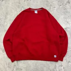 ラッセルアスレチック　前V　ブランク　無地　長袖　スウェット　古着　レッド　M