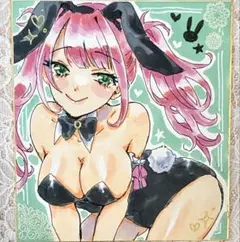 【ハロウィン】オリジナル手描きイラスト　バニーガール　仮装　コピック　色紙