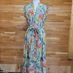 【美品】ZARA マキシ丈 花柄 シャツワンピース ベルト付 ボタニカル柄