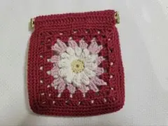 ハンドメイド　バネ口　赤ポーチ