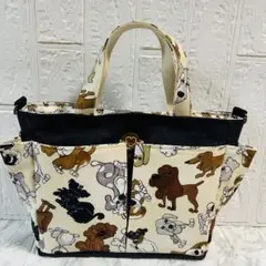【ハンドメイド】♡ロラライハリスdog柄《ベージュ》♡ポケット沢山お散歩バッグ