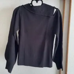 黒 ニット セーター 長袖 バルーンスリーブ