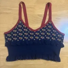 花柄刺繍フリルビスチェ ネイビー