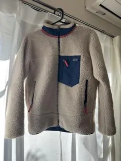 Patagonia フリースジャケット キッズXL ベージュ/ネイビー
