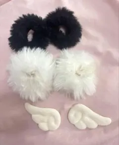 量産型 地雷 ヘアアクセ セット 天使の羽ヘアピン クリップ ポンポン シュシュ