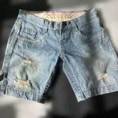 COCOLUL ケツルル　ダメージショートパンツ ライトブルー